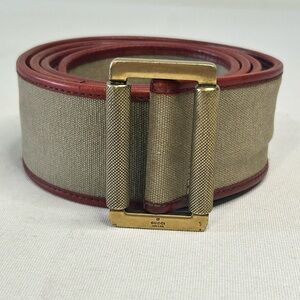 Gucci Vintage belt beige canvas with red leather trim brass buckle. OS